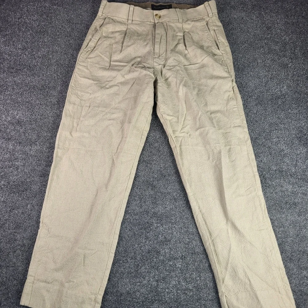 Abercrombie & Fitch Mens Tan Pleated Tapered Linen Blend Pants 30x30